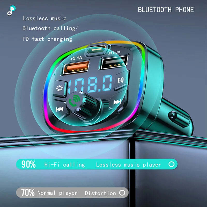 Bluetooth 5.0 Car FM Transmitter Hands Free Kit Dual USB Fast Car Charger Wireless MP3 Audio Receiver FM Modulator For All Phone