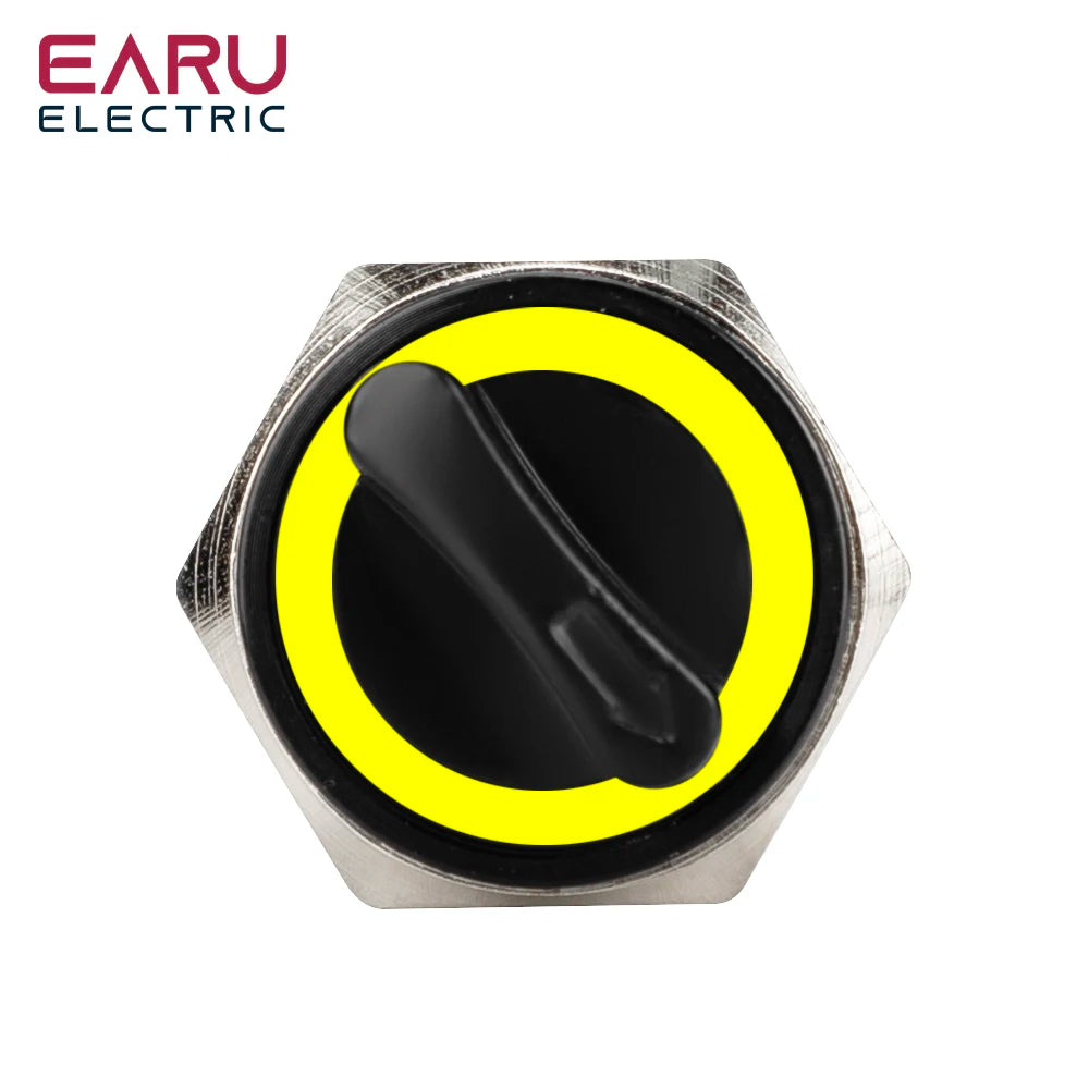 16MM 19MM 22MM Self-return Self-locking Waterproof DPDT Illuminated Metal Selector Knob Rotary Switch 2 3 Position LED Lamp Red