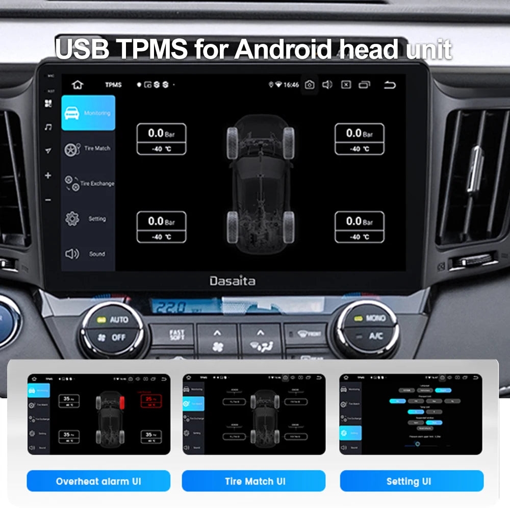 KEBIDUMEI Car Tire Pressure Monitor System USB Android TPMS For Navigation Player Temperature Warning Sensors Car Accessories