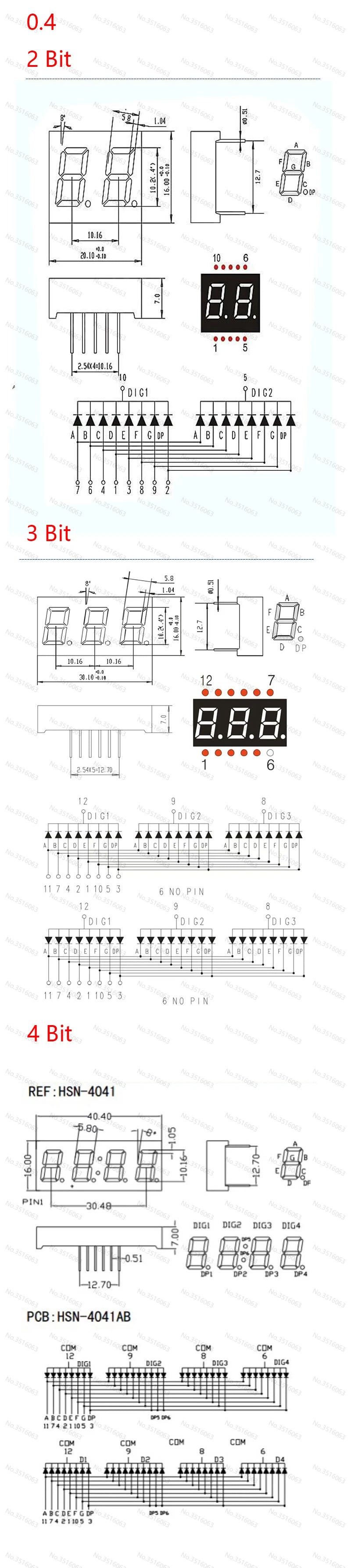 5Pcs LED Digital Tube Display 0.28/0.36/0.4/0.56/0.8-Inch 1/2/3/4-Bit 7 Segment Common Cathode/Anode Red/White/Yellow/Green/Blue