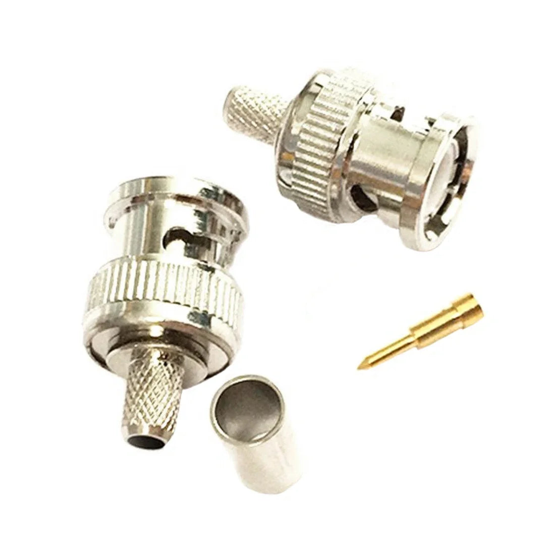 1/5pcs/lot Bnc Male Rf Connector Plug Crimp For Rg58 Lmr195 Cable Straight Nickelplated 50ohm Wholesale