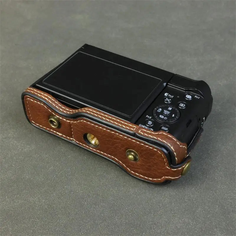 Handmade Leather Case for Panasonic Lumix TZ99 ZS99 Camera Carrying Bag with Adjustable Shoulder Strap