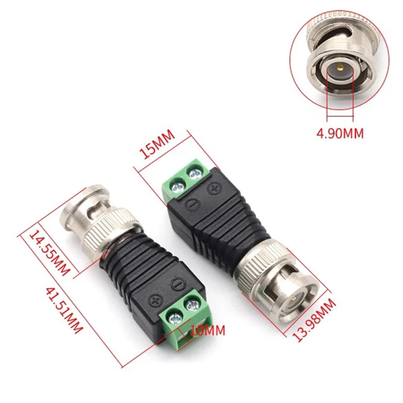 5/20PCS Male Metal BNC Connector with DC Connector Screw Terminal UTP Video Balun for CCTV Surveillance Camera CCTV System