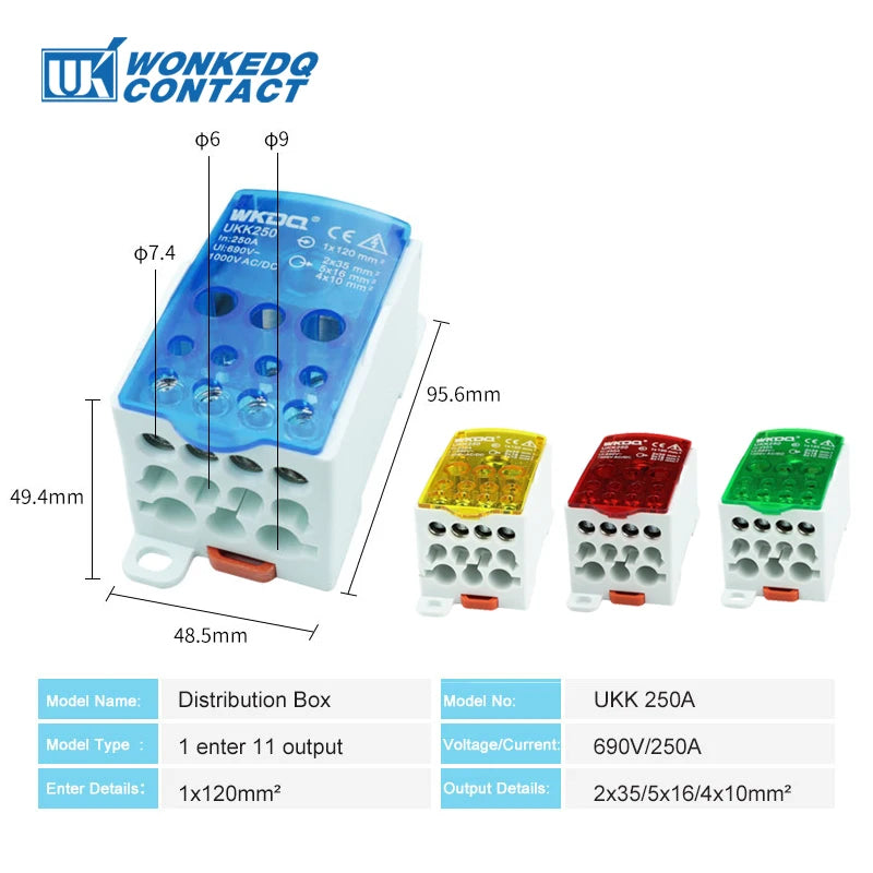 UKK Distribution Box One In Several Out Power Electrical Connector Junction Din Rail Terminal Block UKK80A/125A/160A/250A/400A
