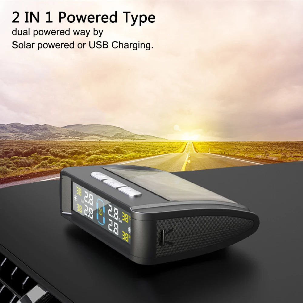 Temperature Warning Fuel Save Tire Pressure Monitoring System Solar TPMS With 4 External Sensors Car Tyre Pressure Monitor