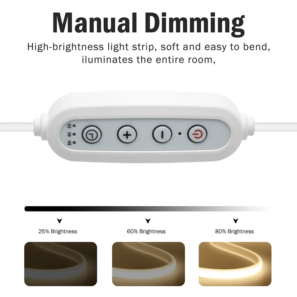 Dimmable Switch 220V COB LED Strip Neon Light Dimmer Power Kit Waterproof 3000K 4000K 6000K 288LED Kitchen Room Decor Flex Lamp