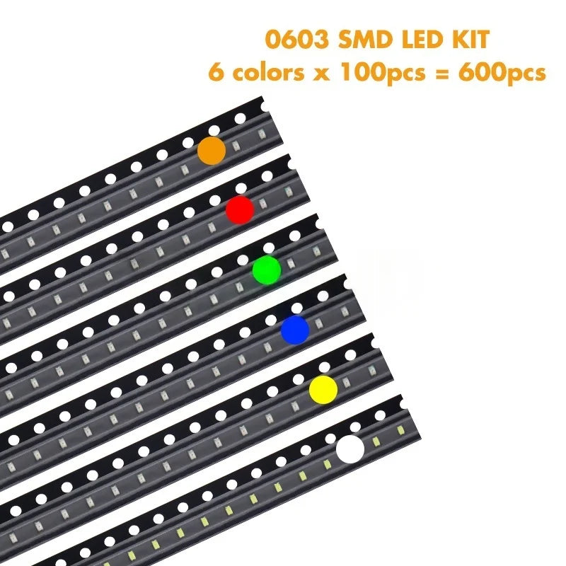 SAMIROB 600pcs=6colors x 100pcs 5050 5730 1210 1206 0805 0603 0402 SMD LED Diode Kit Red / Green / Blue / White / Yellow/ Orange