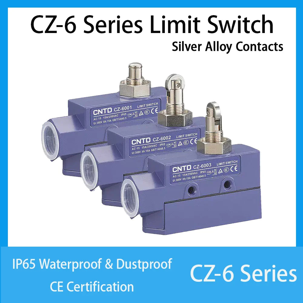 CNTD CZ‑6 Series Limit Switch CZ‑6001 CZ‑6002 CZ‑6003 CZ‑6004 CZ‑6005 Micro Travel Switch IP65 15A CE Certified Waterproof