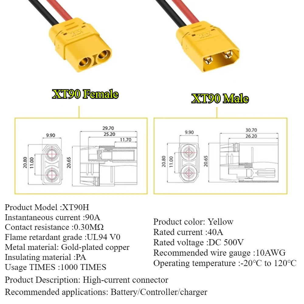 1/2Pcs XT90H XT90 XT90S Plug Male and Female Connector 10/15/20/30/50cm 10AWG Silicone Wire for RC Lipo Battery FPV Racing Drone