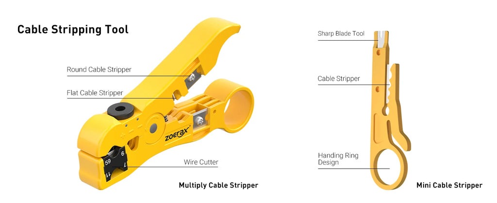 ZoeRax Network Tool Kit，RJ45 Crimp Tool kit Pass Through Crimper RJ45 Crimping Tool, Cable Tester, Punch Down Tool, Stripper