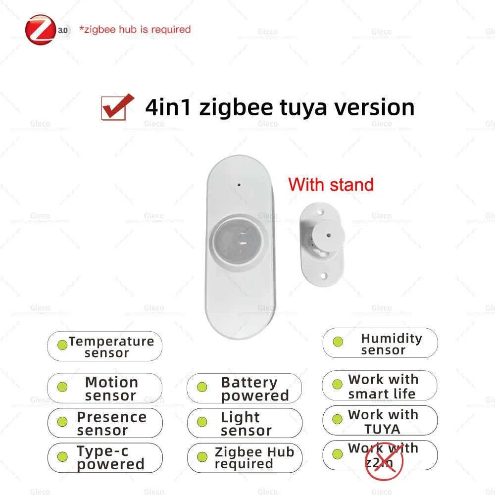 Zigbee /WIFI Human Presence PIR Motion Sensor Luminance Temperature Humidity Detector USB/Battery For Smart Life Tuya Z2M