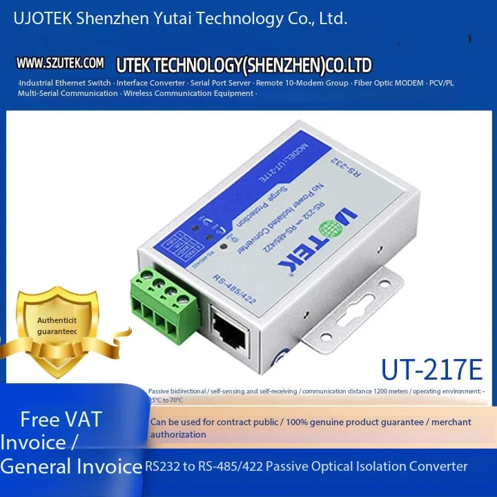 UTEK UT-217E RS232 to RS485/422 Converter Opto-isolated Industrial DB9
