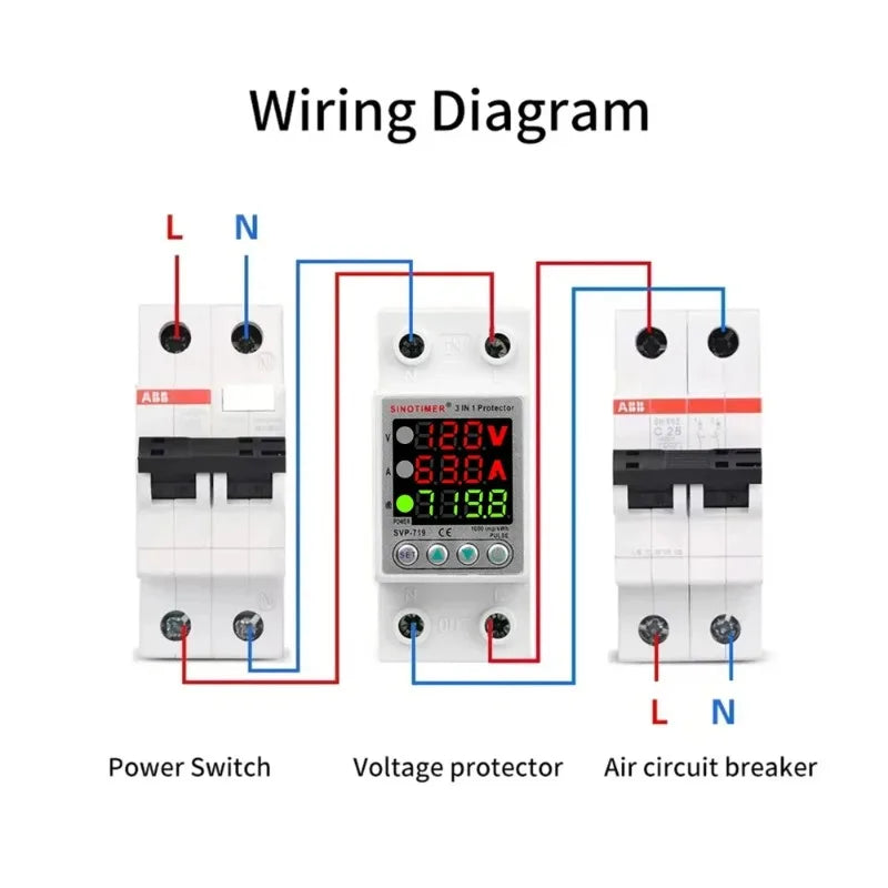 110VAC 120V Dual/Three Display Adjustable Over Voltage Current Under Voltage Protector KWh Energy Meter 40A 63A Protection Relay