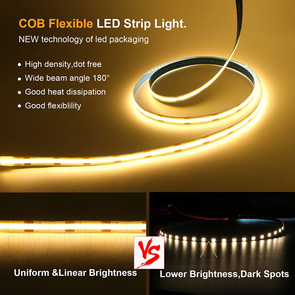 12V 24V Touch Dimmer COB LED Strip Light Hand Sweep Induction Switch US EU Power Kit Flex 320LEDs Tape Bedroom Kitchen Lighting