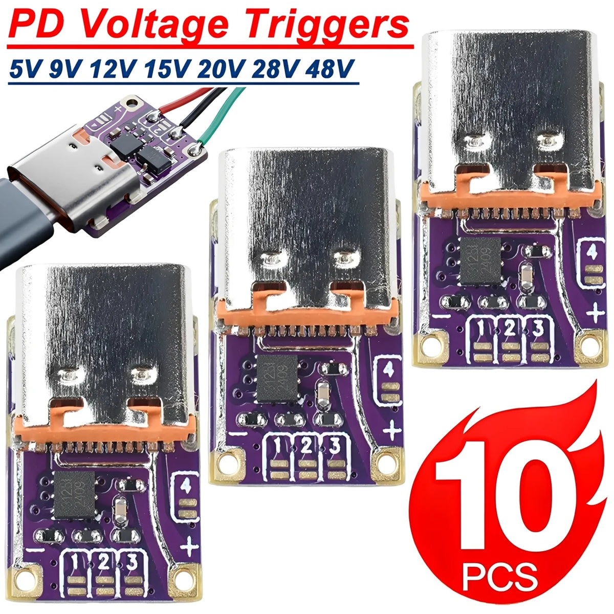 1/5/10PCS PD3.0 PD3.1 QC3.0 Trigger Module Type-C 5-48V 5A Fast Charging Decoy for Power Delivery DIY Projects Accessories