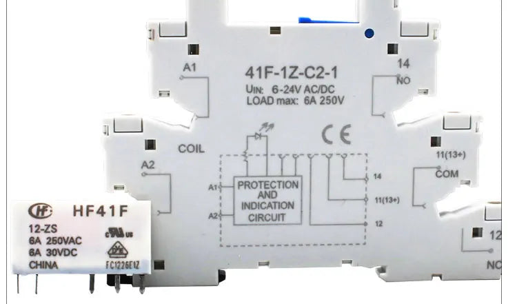 1PCS Slim Relay HF-41F 5V 12V 24V High Frequency Relay Base DIN Rail Relay 41F-5-ZS41F-12-ZS41F-24-ZS LED 6A