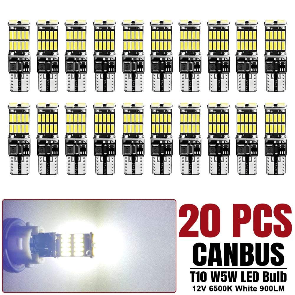 2-20 PCS T10 W5W LED Bulb 12V 1000LM 24V 4014-26SMD 6500K White Car Interior Dome Maps Reading Trunk License Plate Lights CABNSU