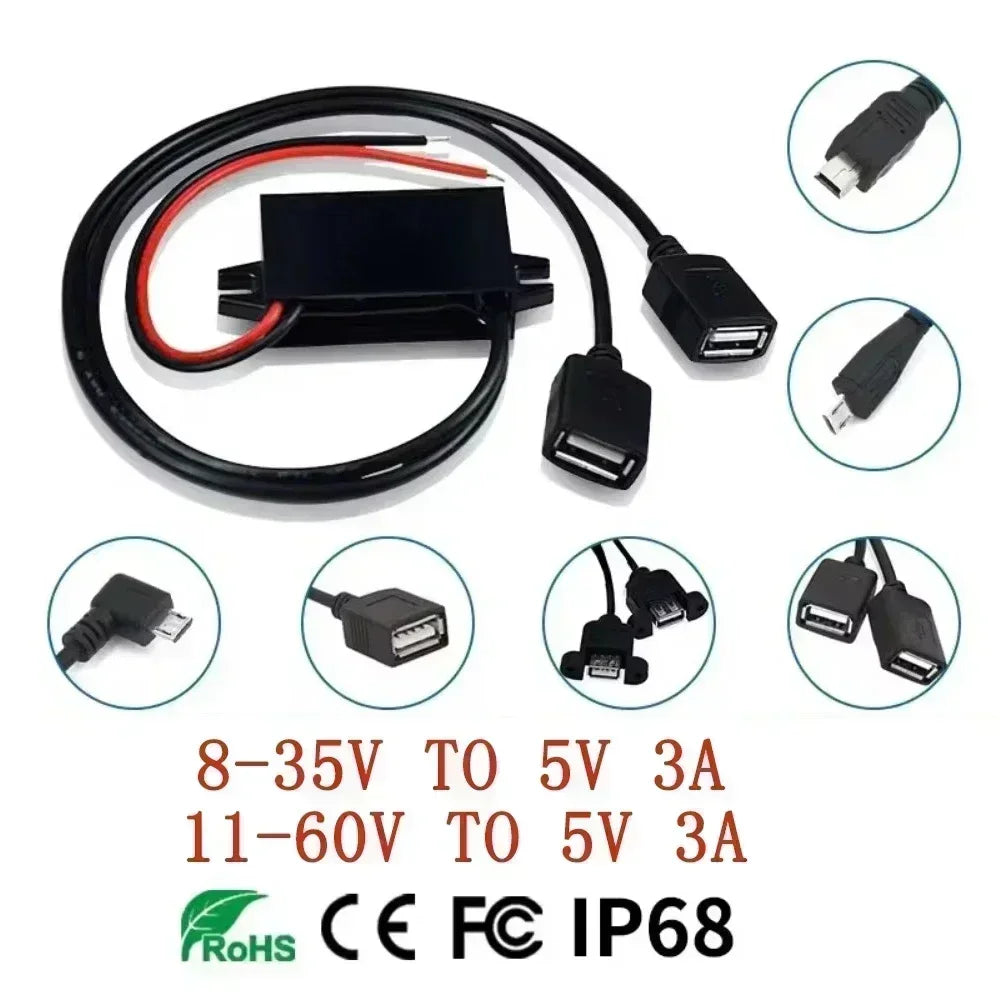 DC-DC 12V 24V 48V 60V 72V 90V To 5V 3A Voltage Regulator Power Supply Buck Module Dual USB Type-C Micro USB Output Power Adapter