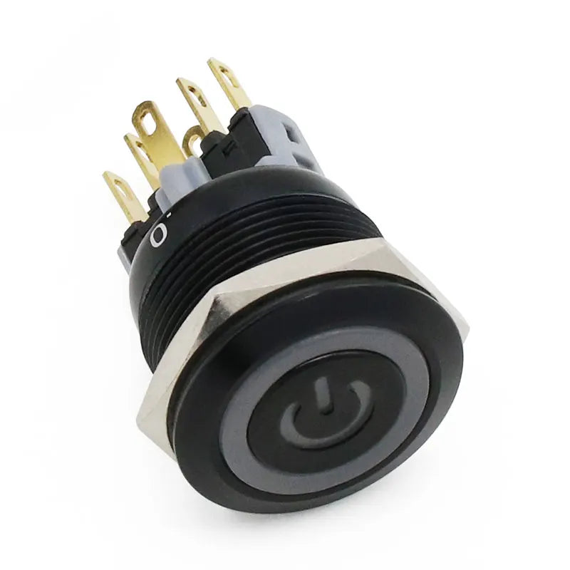 22mm Waterproof Metal Push Button Switch LED Light Black Momentary Latching Car Engine PC Power Switch 3V 5V 12V 24V 110V 220V