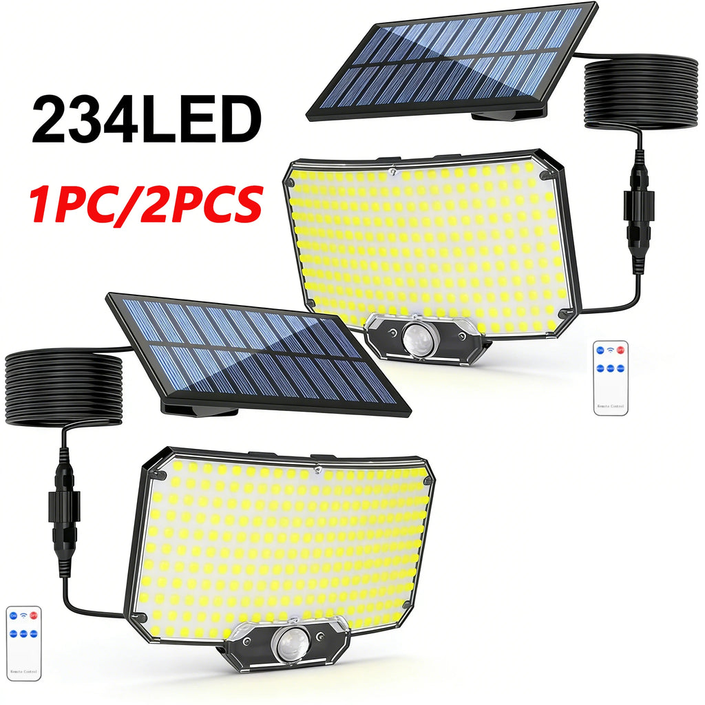 234 LED Solar Lights Outdoor Motion Sensor Dusk to Dawn Solar Powered Security Flood Light, Split 16.5ft Cable for Wall Garden