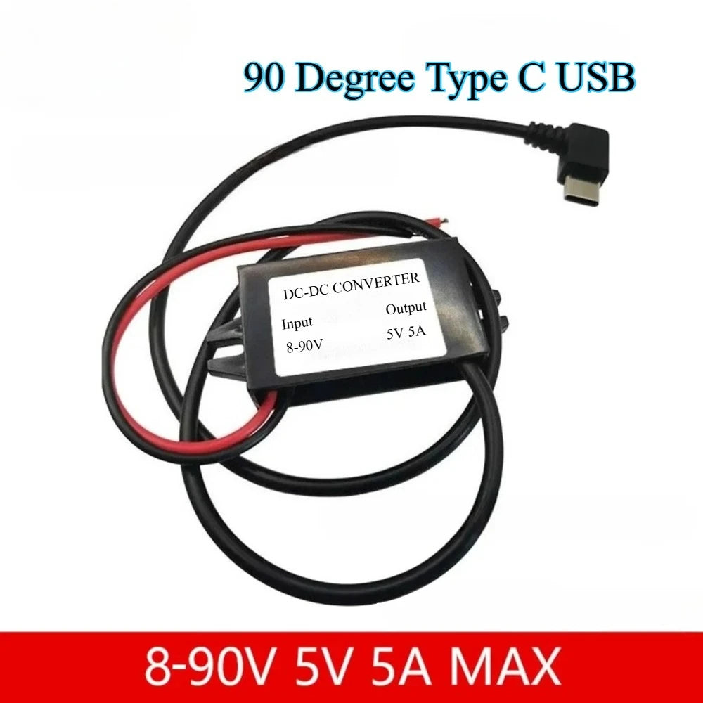 8-90V 12V 24V 48V 60V 72V 90V to 5V 5A 25WDC DC Step Down Converter Type-C Micro USB Buck Power Supply for Mobile Phone Charging