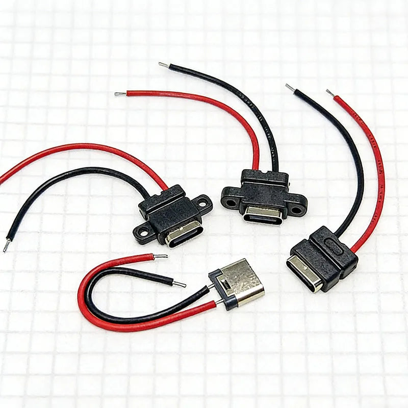 1-10PCS Type C 2 Pin Waterproof Female USB C Socket Port With Screw Hole Fast Charge Charging Interface USB Connector With Cable