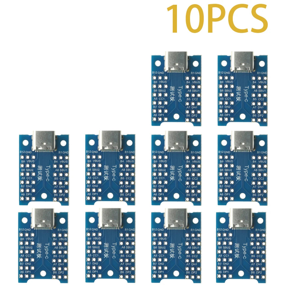 1-50pcs USB Type-C Breakout Board – All Pins Exposed, VBUS GND DP DN CC SBU, for Charging & Data Debugging, DIY Electronics