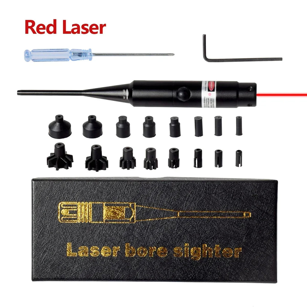 Tactical Red Green Barrel Bore Sight Kit for .177 to .50 Caliber Rifle Handgun Boresighter with Button Switch Airsoft Hunting