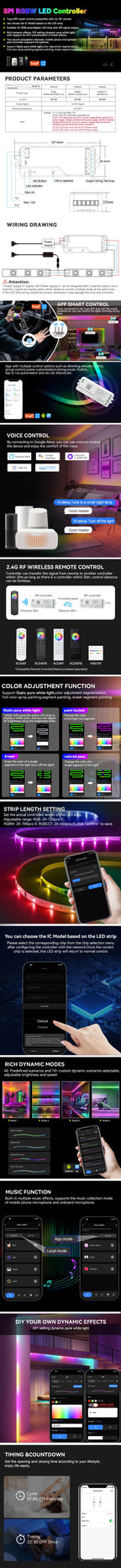 Tuya Wifi SPI RGB Controller DR03W RGBW DR04W For WS2812B WS2811 Addressable LED Strip Light Alexa Google Voice Control