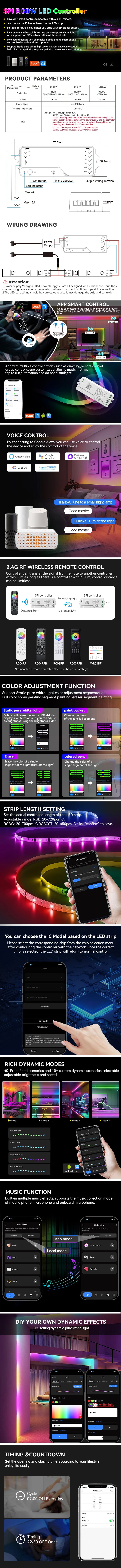 Tuya Wifi SPI RGB Controller DR03W RGBW DR04W For WS2812B WS2811 Addressable LED Strip Light Alexa Google Voice Control