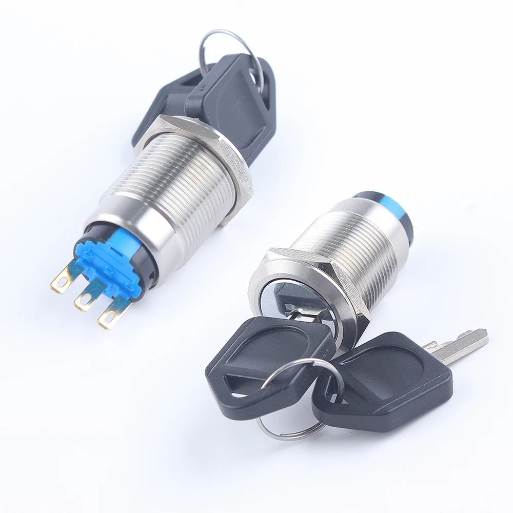 2/3 Positions Rotary Buttons 16/19/22mm Metal Brass Chrome Key Push Selector Switch 2NO2NC Press Without LED 2 keys