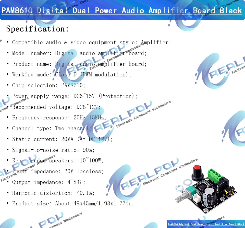 2 x 15W PAM8610 Class D Digital Dual Power Audio Amplifier Board 12V