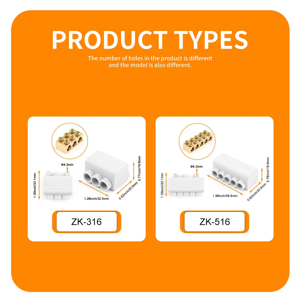 DIY GO 5PCS High Power Wire Connector Screw Crimping Terminal Block 1 in 2/4 out 80A/1000V 2.5-16mm2 Cable Splicing junction box