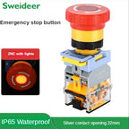 Emergency Stop Push Button Switch with Light 22mm Button Mushroom Head Self Locking Latching Power Switch Knob Switch Red AC220V