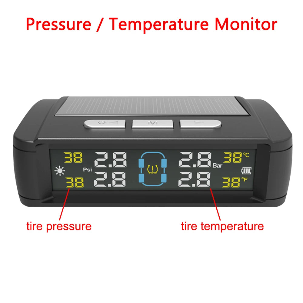 Temperature Warning Fuel Save Tire Pressure Monitoring System Solar TPMS With 4 External Sensors Car Tyre Pressure Monitor