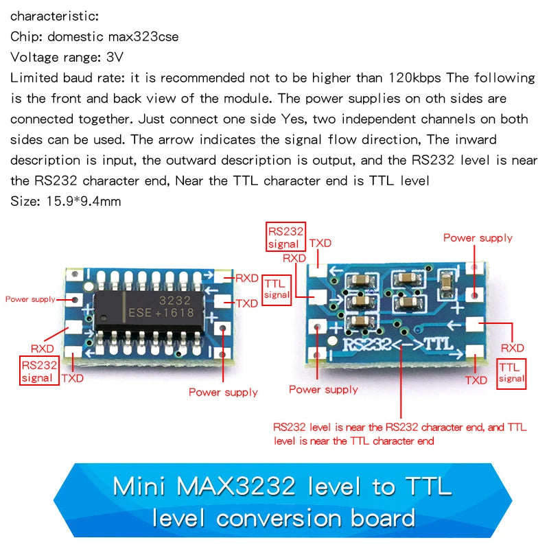 1PCS MAX3232 Serial Port Mini RS232 to TTL Converter Adaptor Module Board miniRS232 MCU 2/4/8 serial port conversion module