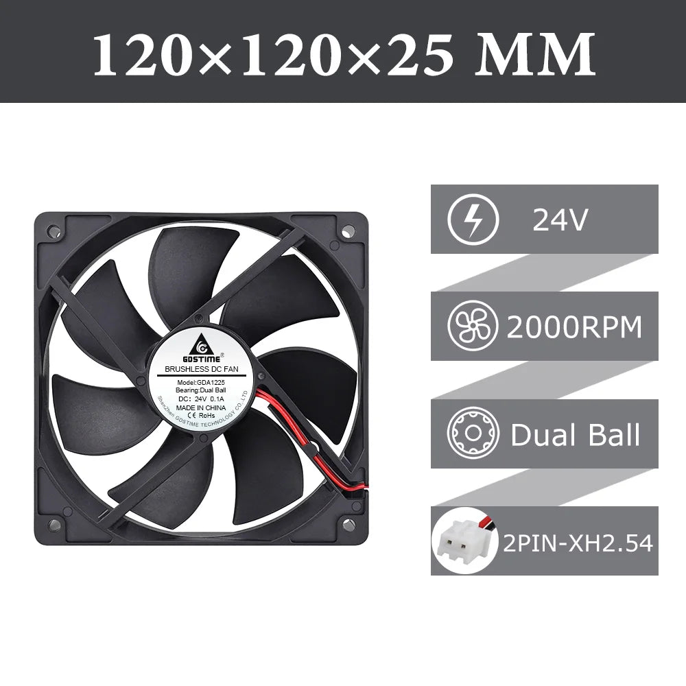 Gdstime 120mm USB PC Fan 5V 12V 24V 48V 12cm DC Brushless Cooling Fan 12025 2PIN 3PIN 4PIN Ball Computer Case Fan Waterproof Fan