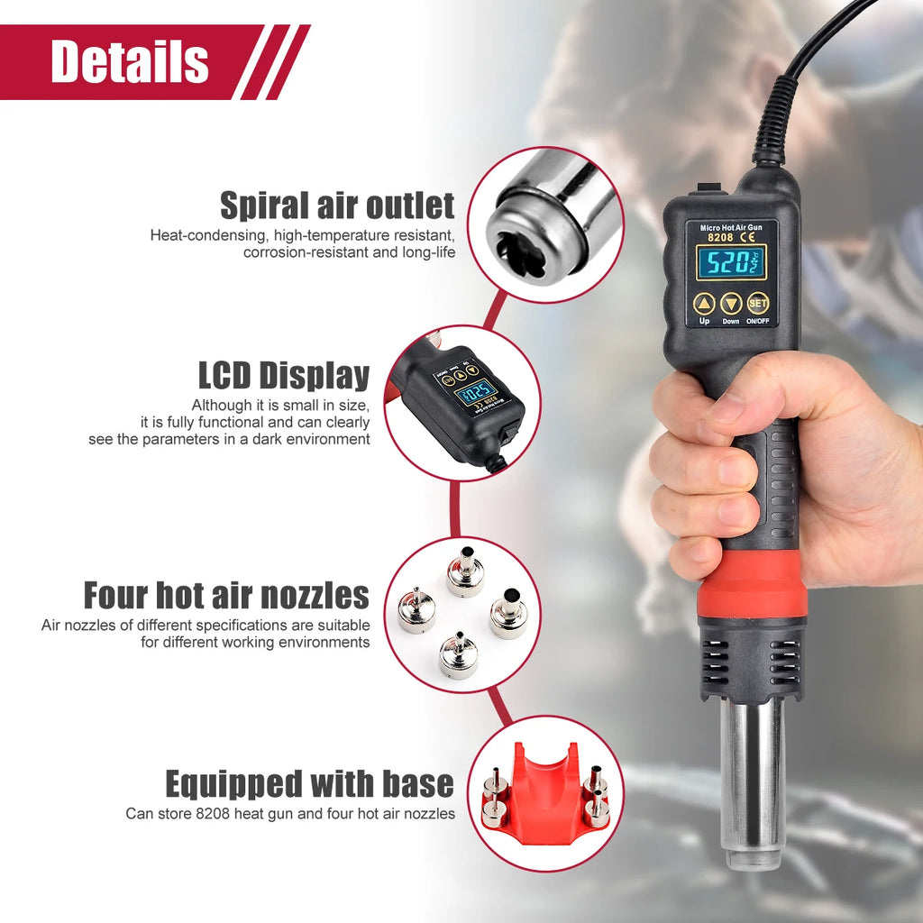 JCD Micro Hot Air Gun 8208 750W Soldering Welding Rework Station LCD Digital Display All-in-one Heat Gun BGA IC Solder Tools