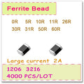 JASNPROSMA 1206/3216 100MHZ 4000PCS 2A Large current SMD Ferrite Bead 0R 5R 10R 11R 26R 30R 31R 50R 60R 25% SMD OHM High quality