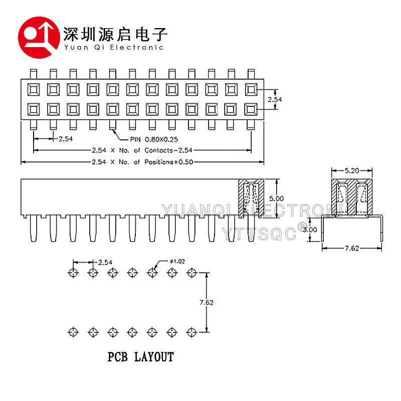 2.54mm Double Row Female Centipede Feet Pins Breakaway PCB Board Pin Header Socket Connector Pinheader 2*3/5/6-40Pin For Arduino