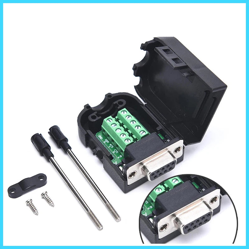 DB9 RS232 Connector D-SUB 9 Pin Male Female Plug RS485 Breakout Terminals 21-24 AWG Wire Solderless Connectors