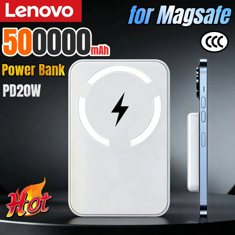 Lenovo Magnetic Wireless Power Bank 500000mAh Charger Fast Charging for Magsafe External Spare Battery For All Android iPhone