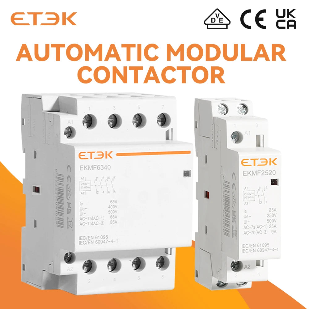 ETEK Modular Contactor Din Rail Automatic 2P 4P 230V Single-phase Three-phase 16A/20A/25A/40A/63A  EKMF