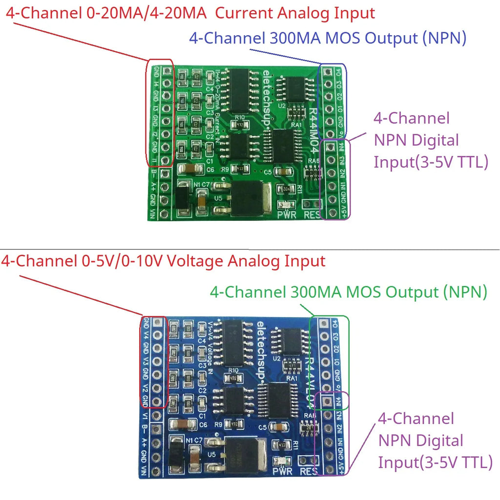 12CH RS485 Mixed IO Module Current Voltage Analog Collection 0-20MA 4-20MA 0-5V 0-10V NPN Digital Input 300MA MOS Output