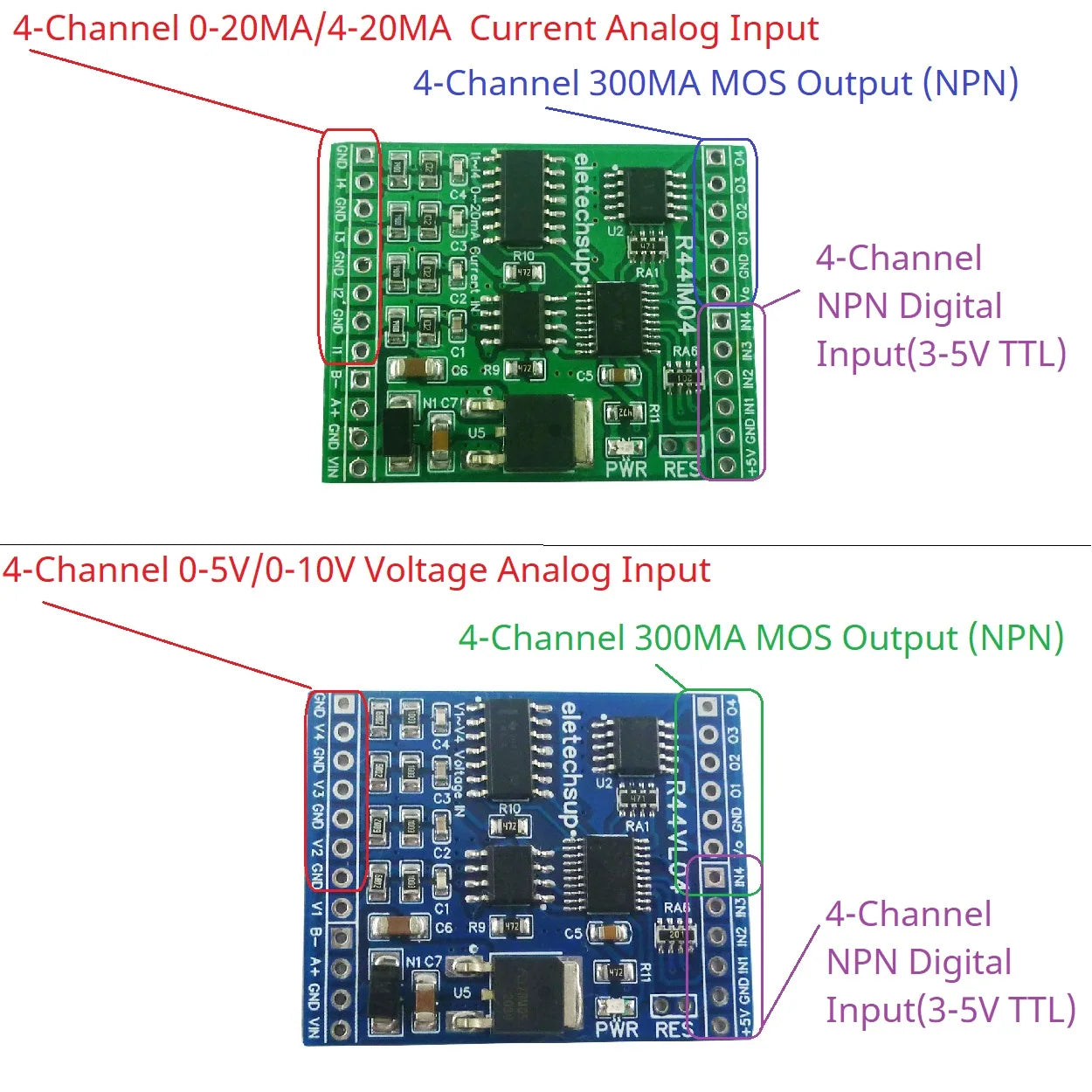 12CH RS485 Mixed IO Module Current Voltage Analog Collection 0-20MA 4-20MA 0-5V 0-10V NPN Digital Input 300MA MOS Output