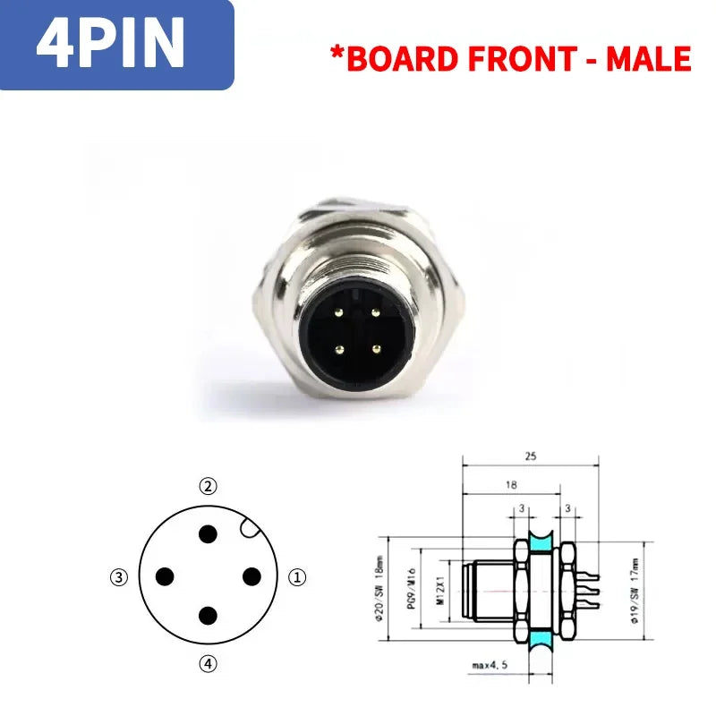 1pcs M12 4pin 5 8Pin Sensor Connector Panel Back Mount Waterproof Flange Socket Threaded Coupling Male&Female A Code Connectors