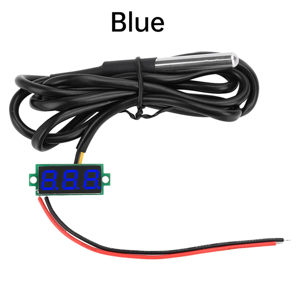 DC4-28V 0.28-inch Mini Two-Line Digital Thermometer Tester LED Display DS18B20 Waterproof Metal Probe -50 ℃~125 ℃