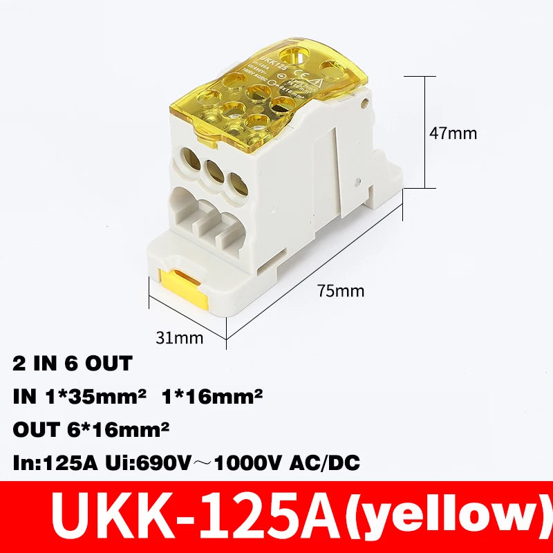 Din Rail Terminal Block UKK 80A/125A/160A/250A/400A Distribution Box One In Several Out Unipolar Junction Box Wire Connector