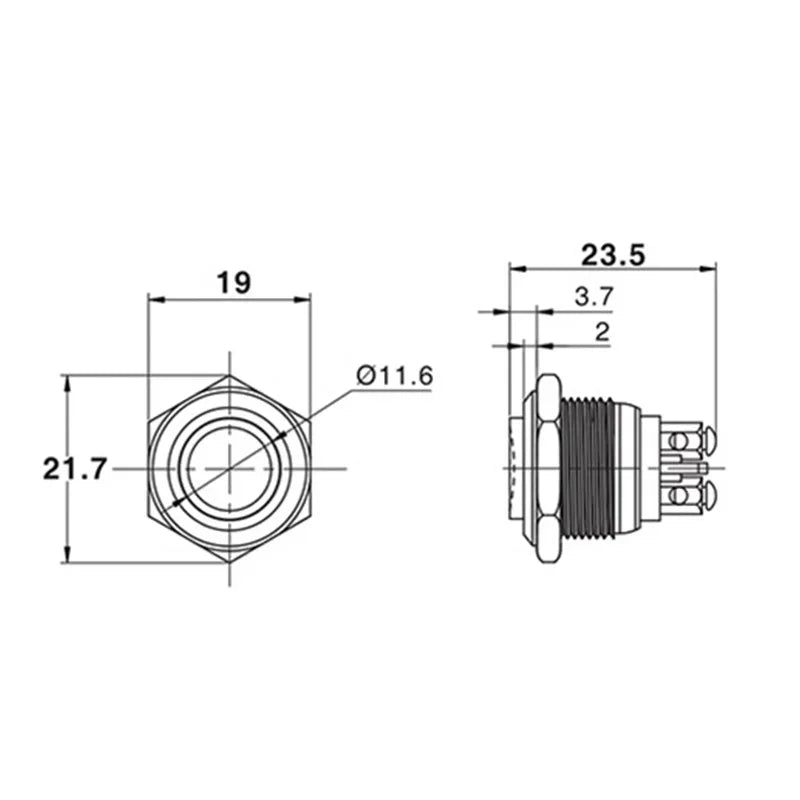 2/5/10Pcs Waterproof IP67 16mm Round Metal Switch Self-reset ON-OFF Momentary Push Button Switch