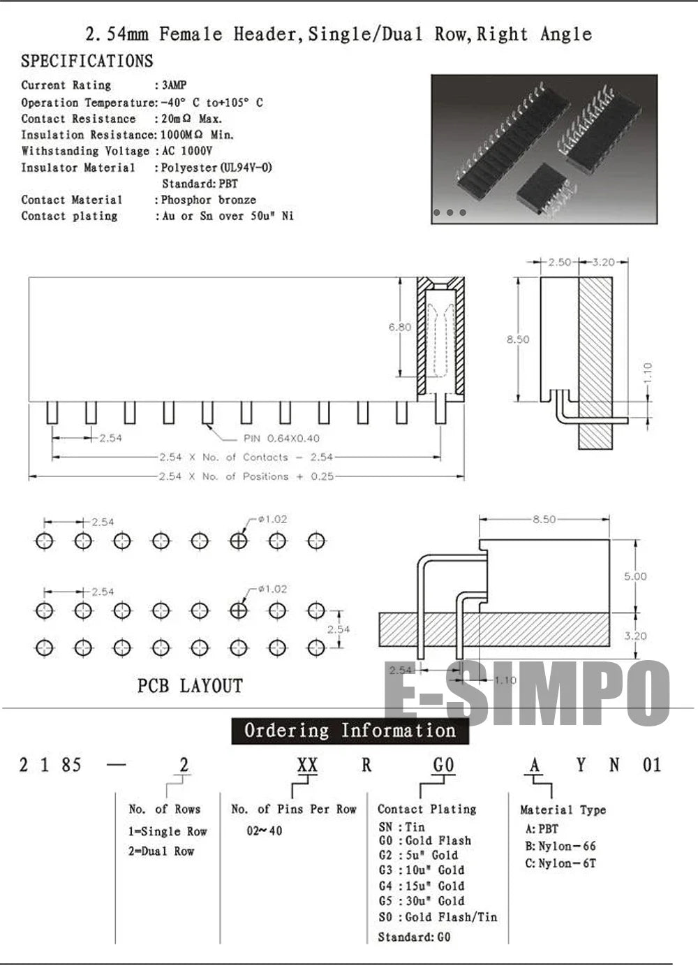 50pcs 2.54mm Right Angle 90D Single Row 0.1" RA PH8.5 1*3/4/5/6P 8p 10p 1*40P Gold Rohs PCB Socket Female Pin Header Connector